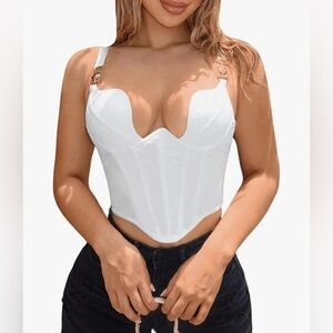 Elegant White Corset Top with Gold Accents, Adjustable straps